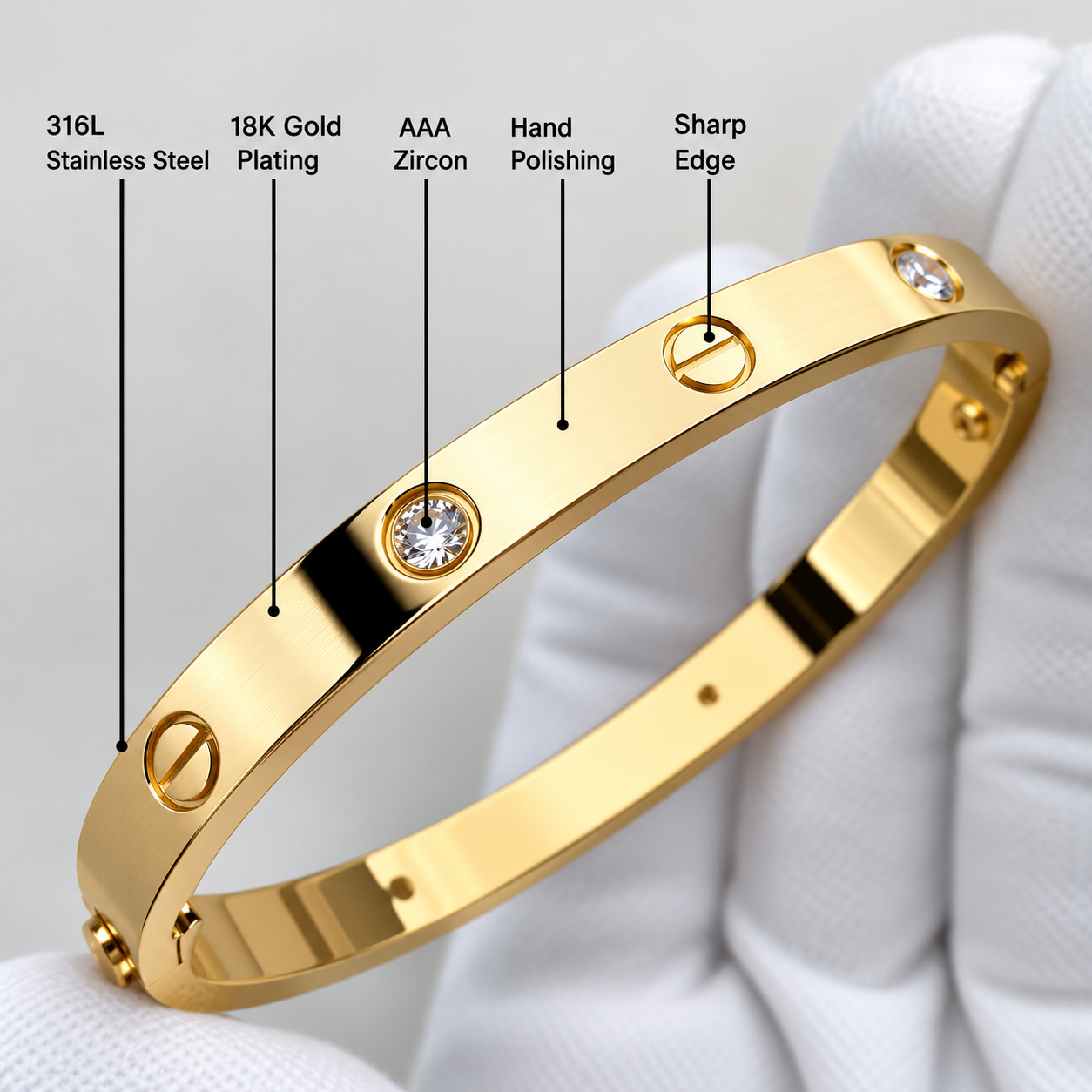 Gold High Quality Stainless Steel Cubic Zirconia Crystal Full Stone Gold Bangle Bracelet For Women Gifts Valentine's Day bracelet New arrival - Image 2