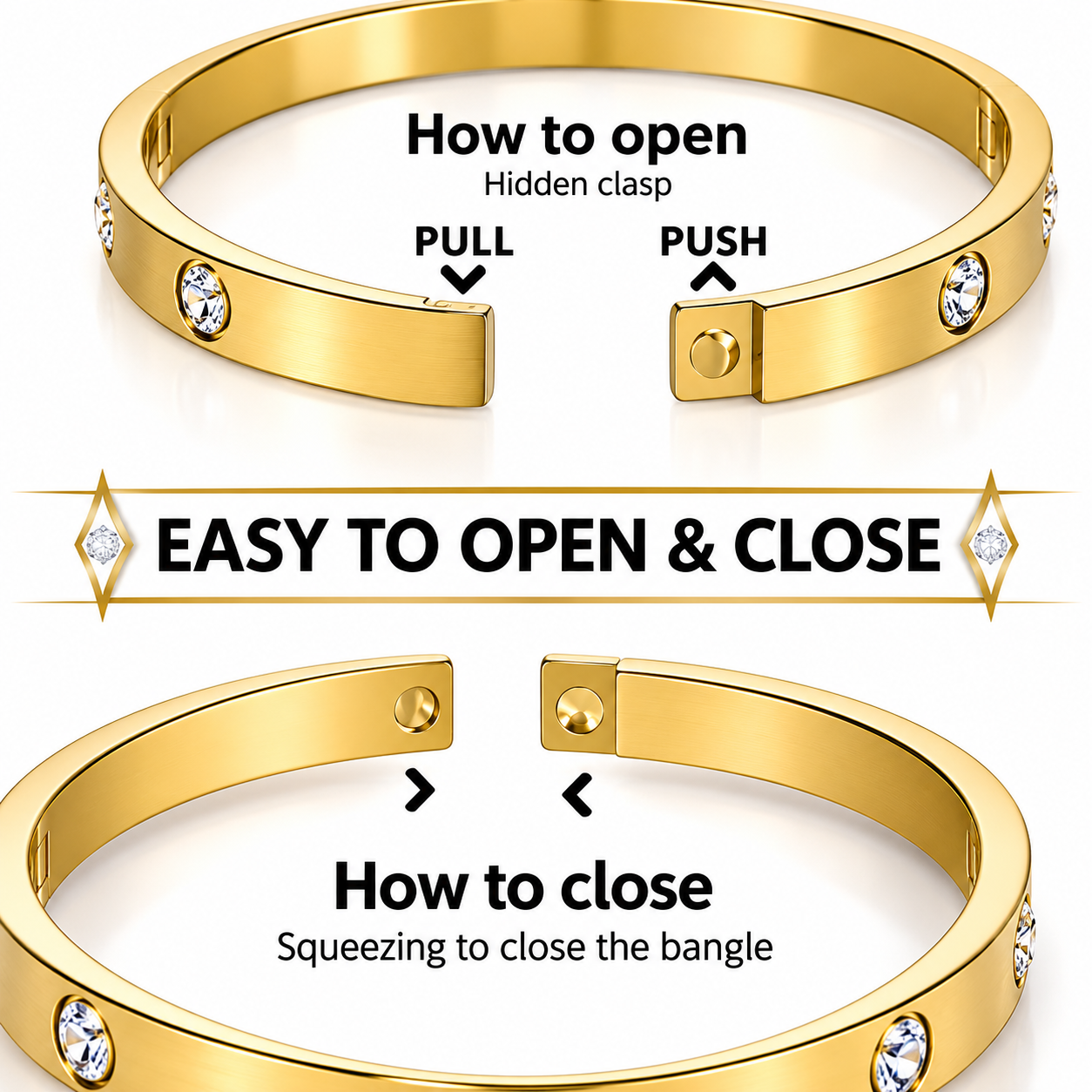 Gold High Quality Stainless Steel Cubic Zirconia Crystal Full Stone Gold Bangle Bracelet For Women Gifts Valentine's Day bracelet New arrival - Image 4