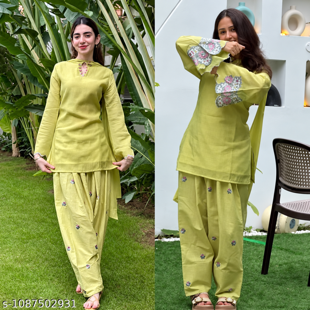 Women’s Chanderi Cotton Farshi Salwar Suit Set with Dupatta | Elegant Embroidered Ethnic Wear