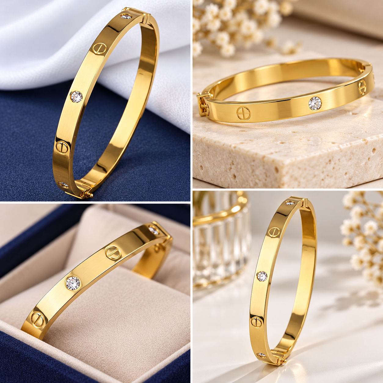 Gold High Quality Stainless Steel Cubic Zirconia Crystal Full Stone Gold Bangle Bracelet For Women Gifts Valentine's Day bracelet New arrival