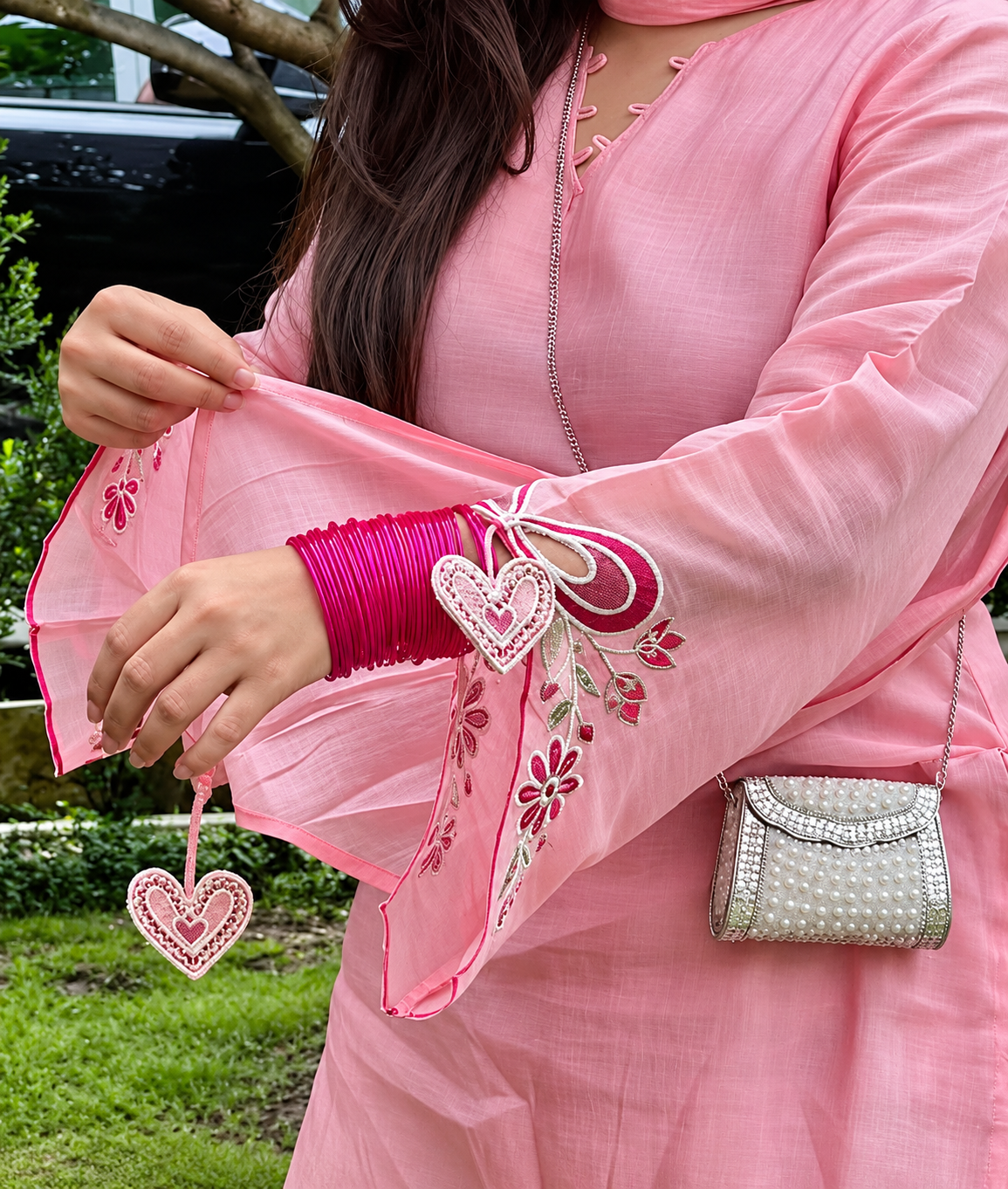Women’s Pink Cotton Kurta Palazzo Set with Dupatta | Embroidered Straight Kurta Set | 3 Piece Ethnic Wear - Image 4