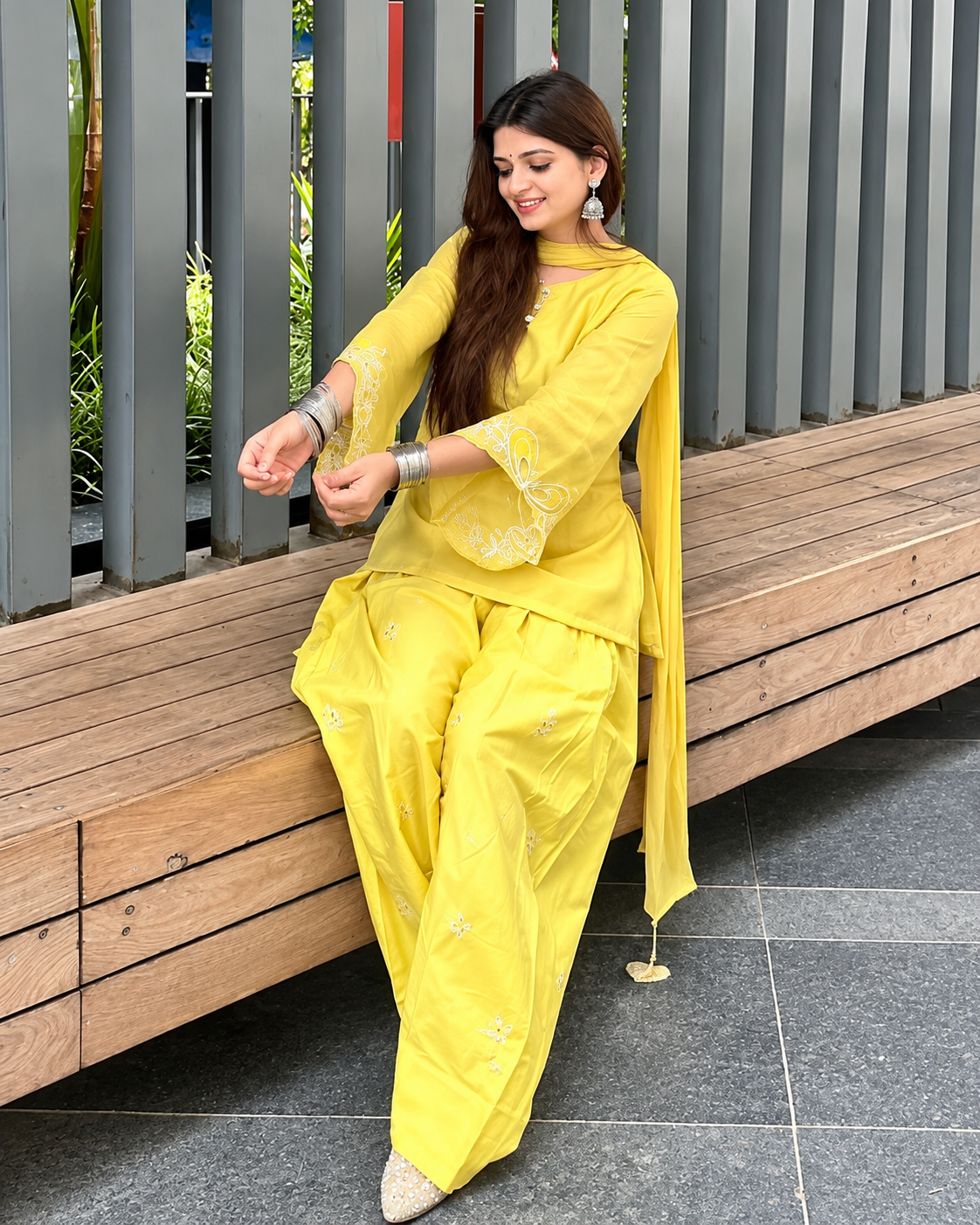 Yellow Heart Farsi Salwar Kurta Set for Women – Festive 3-Piece Ethnic Wear