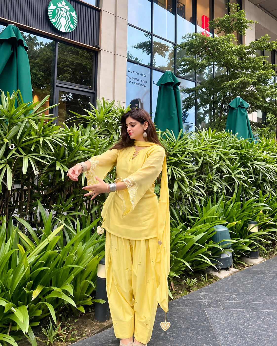 Yellow Heart Farsi Salwar Kurta Set for Women – Festive 3-Piece Ethnic Wear - Image 2